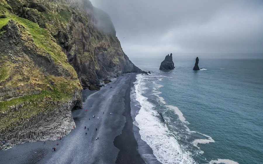 The black sand and sea stacks of Reynisfjara beach